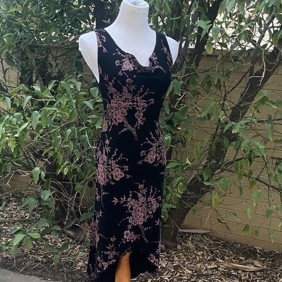 Charlotte Russe Black Floral Print Midi Dress Size M Crisscross Back - Picture 10 of 16